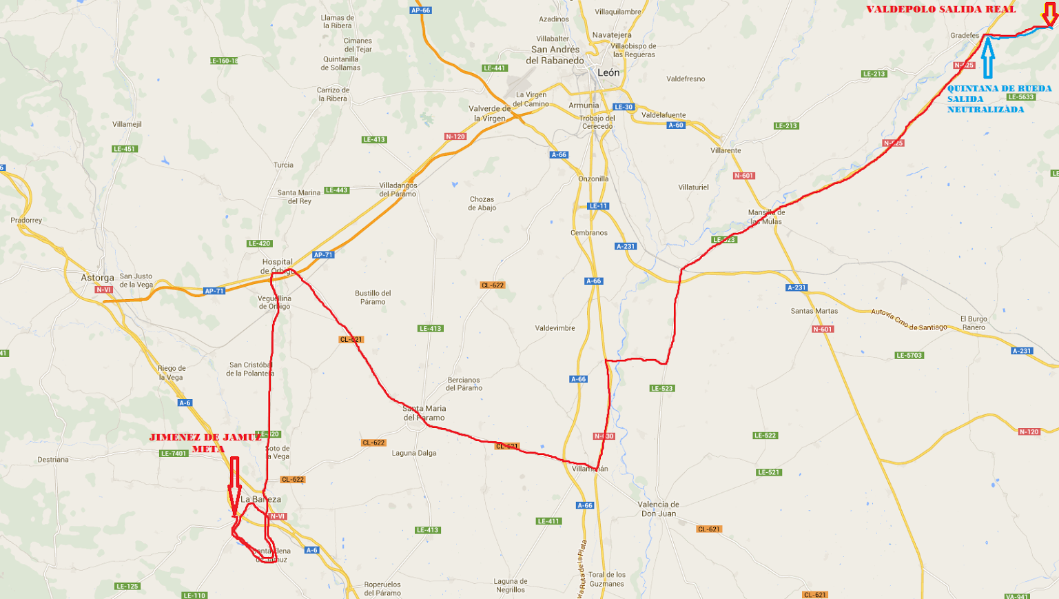 El Pelotón Etapa 1: Quintana de Rueda - Jiménez de Jamuz. 127,1 km. map01