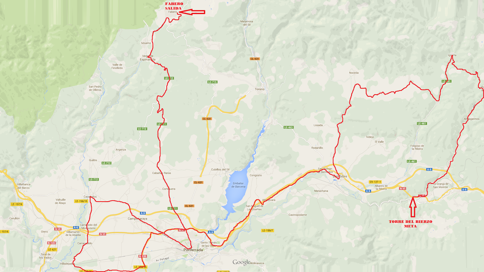 El Pelotón Etapa 2: Fabero - Torre del Bierzo. 136 km. map02