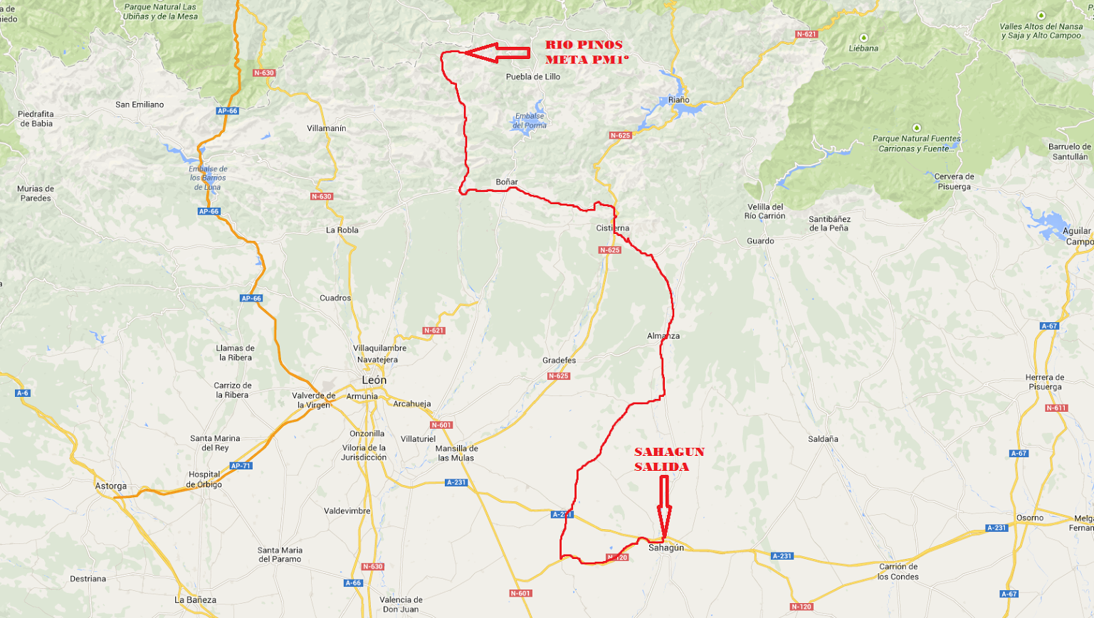 El Pelotón Etapa 4: Sahagún - Estación Invernal Riopinos. 153,1 km. map04