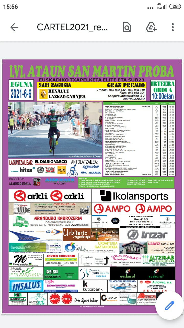 Cartel de la carrera San Martin Proba de Ataun, sede del campeonato de Euskadi élite y sub23