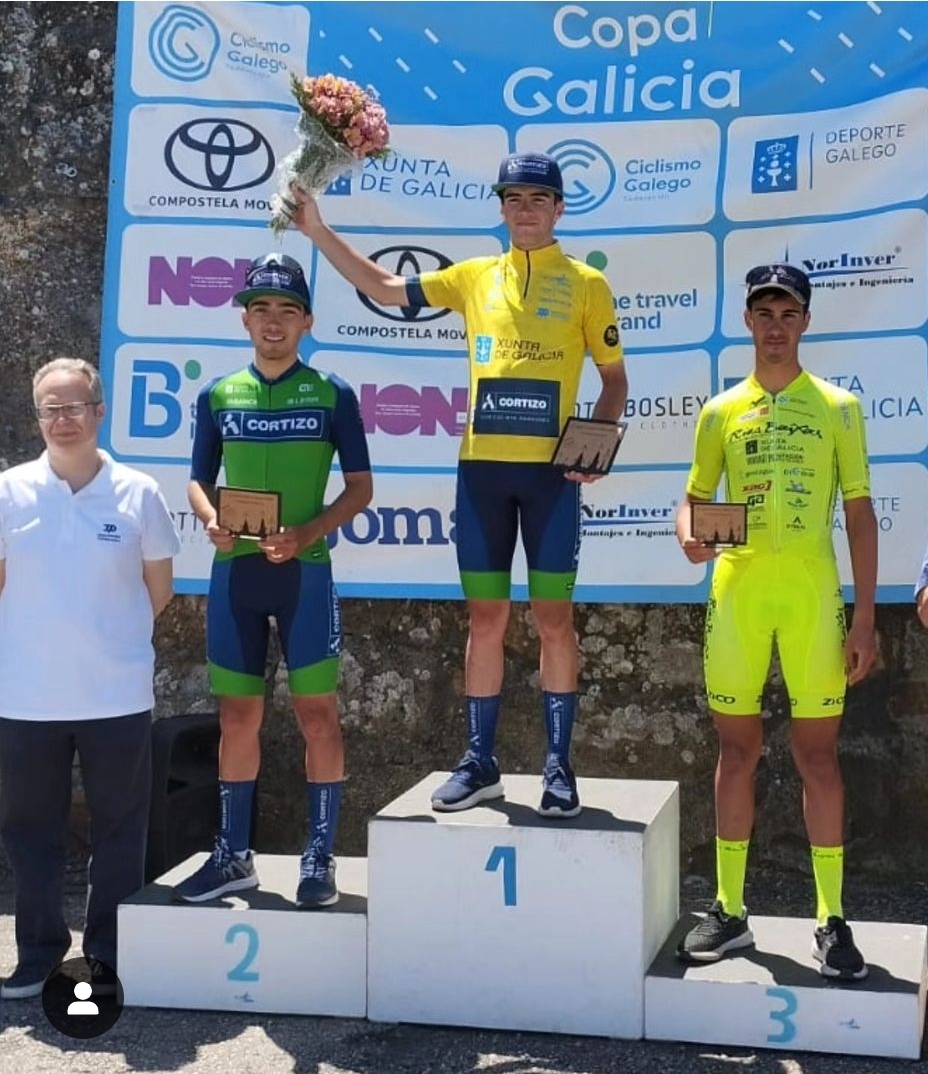 Torres, Bonilla y González, podio de la Volta O Baixo Miño 2024 (Foto: Equipo Cortizo)