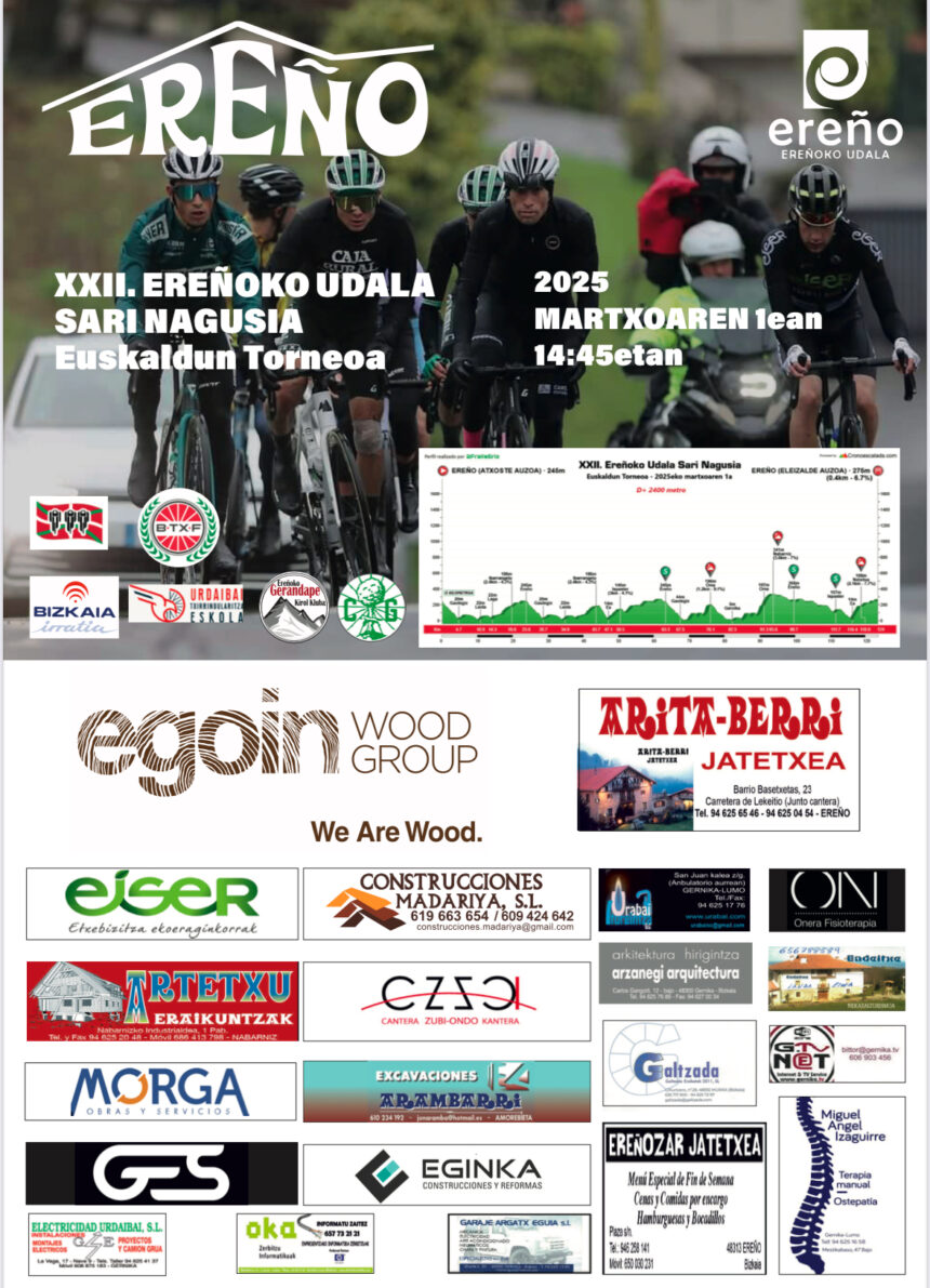 El Pelotón PREVIA | El Euskaldun da la bienvenida a la montaña vasca en Ereño Cartel de la prueba de Ereño - Torneo Euskaldun 2025