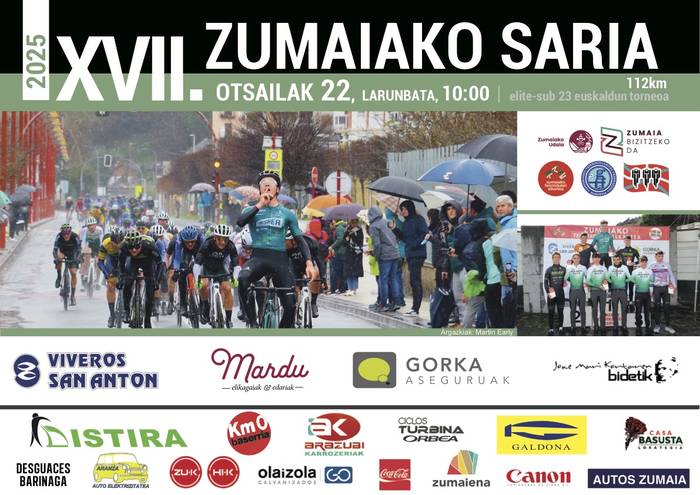 El Pelotón PREVIA | El Torneo Euskaldun renace con su tradicional arranque para velocistas en Zumaia Cartel de la prueba de Zumaia de 2025