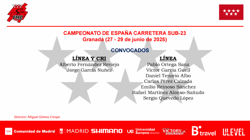 El Pelotón Convocatoria de la Federación Madrileña para el Campeonato de España sub-23 y junior FMC Campeonato de España sub-23