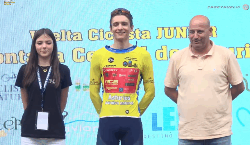 Strahodinsky, primer líder de la Vuelta a la Montaña Central de Asturias junior (Imagen de Sportpublic TV)