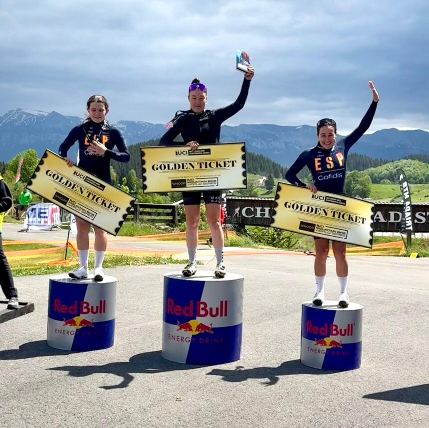El Pelotón Estíbaliz Sagardoy, Nuria Bosch y Marta Cano suben al podio en la UCI Mountain Bike Continental Series de Cheile Grădiștei