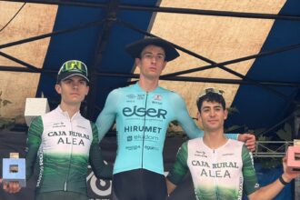 Podio de Oiartzun 2026 con Quintana, Pérez y Aguilera (Foto: @filialCajaRural)