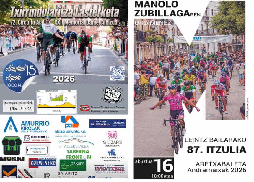 El Pelotón PREVIA | Amurrio y Aretxabaleta proponen el siguiente díptico veraniego del Torneo Lehendakari Carteles de las pruebas de Amurrio y Aretxabaleta - Torneo Lehendakari 2026