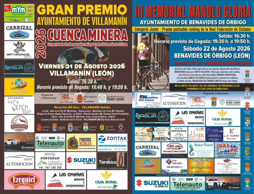 El Pelotón Villamanín y Benavides de Órbigo se llenarán de ciclismo junior el 21 y 22 de agosto Villamanín Benavides de Órbigo